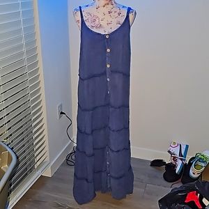 Mlle Gabrielle hand dyed distressed sun maxi tiered blue dress Size 2X